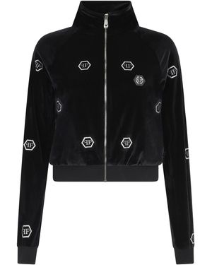 Philipp Plein Chenille Tracksuit Jacket Mini Monogram Crystal Monogram - Zwart