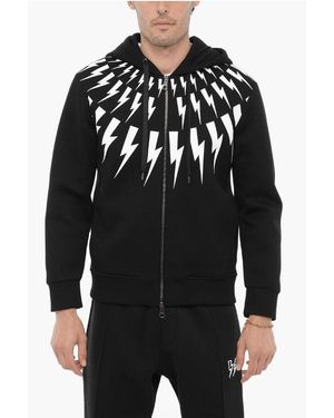 Neil Barrett Slim Fit Fairisle Thundelbolt Neopreen Hoodie - Zwart