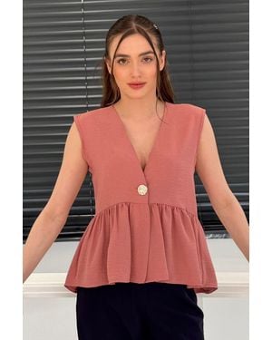 Bigdart V-Neck Buttoned Sleeveless Blouse - Multicolour