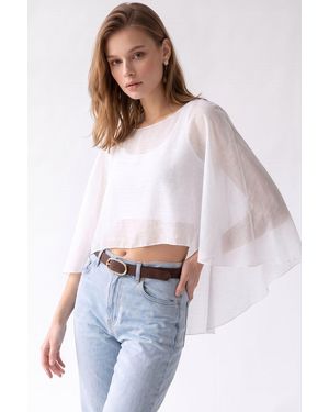 MixRay Loose Chiffon Crew Neck Blouse - White