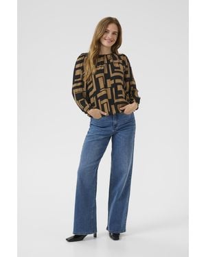 Kaffe Blouse Met Lange Mouwen Kalorina Regular Fit Black Brown - Blauw