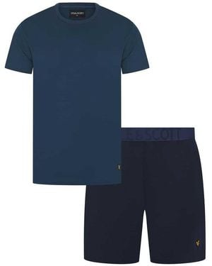 Lyle & Scott Idris Loungewear-Set Met Ronde Hals En Korte Mouwen (Donkere Denim) - Blauw