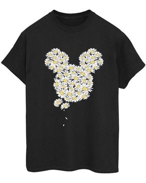 Disney Ladies Mickey Mouse Chamomile Head Cotton Boyfriend T-Shirt - Black