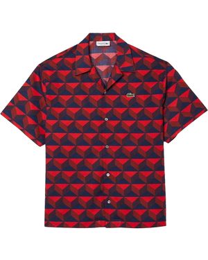 Lacoste Herenoverhemd Van Biologisch Katoen Met Ruime Pasvorm En Korte Mouwen (Veelkleurig) - Rood