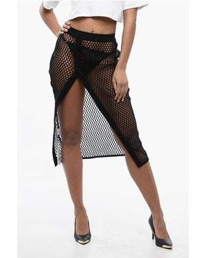 Off-White c/o Virgil Abloh Midi-rok Met Hoge Taille En Mesh-design In Zwart