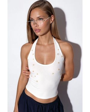 Busem Geborduurde Slim-Fit Mouwloze Blouse - Wit