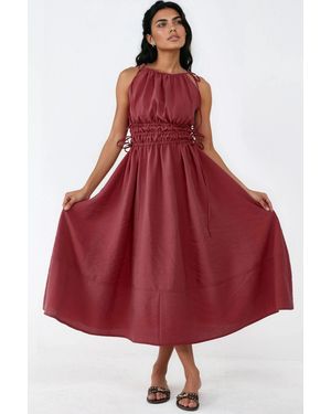 Busem Ruched Strap Midi Dress - Red