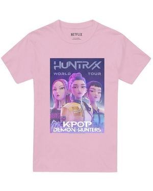 K-Pop Demon Hunters Adult World Tour Huntr/X Poster T-Shirt (Light) - Pink