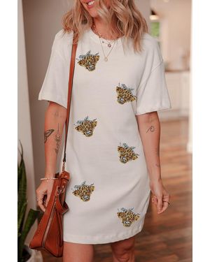 Azura Exchange Highland Koe T-shirt Jurk - Naturel