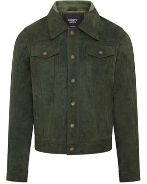 Infinity Leather Trucker Goat Suede Western Jeans Jacket - Green