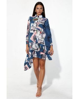 Msn-Collection Floral Chiffon Mini Dress - Blue