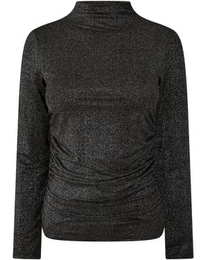 Pieces Damesblouse Met Hoge Kraag, Slank Model En Korte Mouwen - Zwart