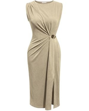 MixRay Fitted Midi Dress With Crew Neck - Natural