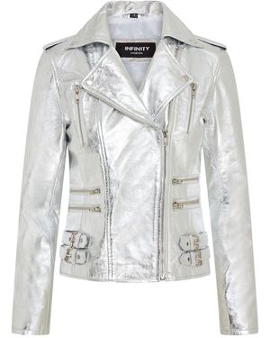 Infinity Leather Brando Biker Jacket-Constantia Lamb Leather - Grey