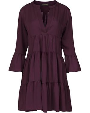 Conquista Dark Burgundy Tencel Gathered Seams Dress - Purple