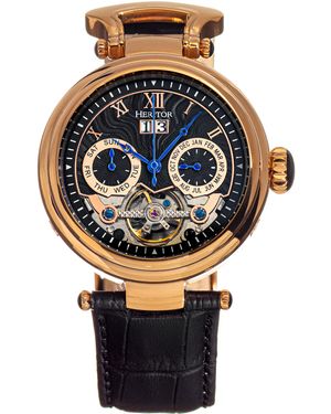 Heritor Ganzi Semi-Skeleton Leather-Band Watch - Multicolour