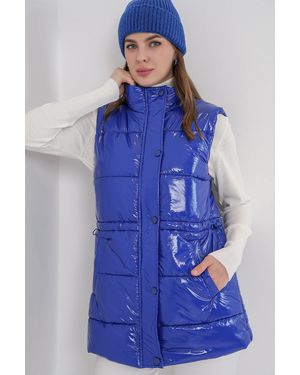 Bigdart Shiny Zippered Puffer Vest - Blue