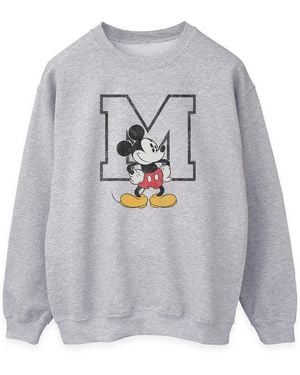 Disney Ladies Classic M Mickey Mouse Sweatshirt (Heather) - Grey