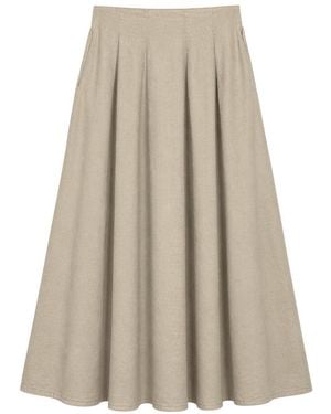 MixRay High Waist A-Line Midi Skirt - Natural