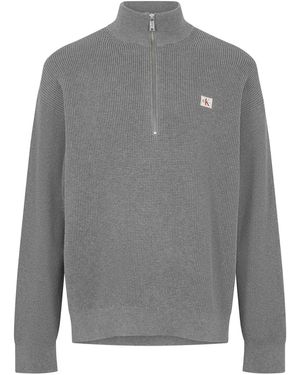 Calvin Klein Wafeltrui Met Kwartrits Heather) - Grijs