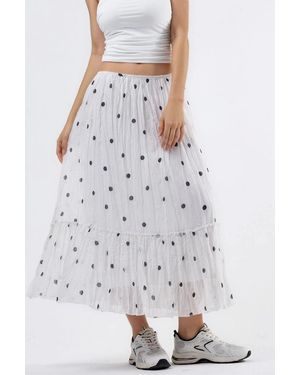 Busem Hoge Taille Polka Dot Maxi Rok Met Franje - Wit