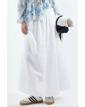 Busem Elastische Taille Midi Rok Met Zakken - Wit