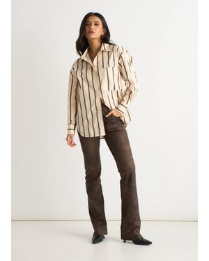 Gini London Stripe Cotton Button Through Shirt - Natural