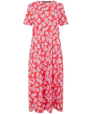 Threadbare Midi-Jurk Met Ronde Hals En Bladmotief Van Danni Voor Wit) - Rood
