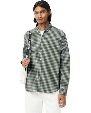 Lacoste Geruit Popeline Regular Overhemd (Khaki) - Groen