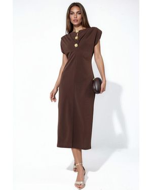 Busem Slim Fit Midi Dress With Accessory Detail - Brown