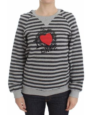 Exte Vrouwen Grijs Gestreept Katoenen Crewneck Sweater