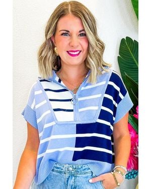 Azura Exchange Gestreepte Kleurblok Breimand Met Rits - Wit