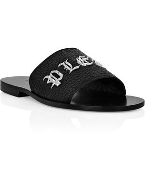 Philipp Plein Platte Sandalen Gothic Plein - Zwart