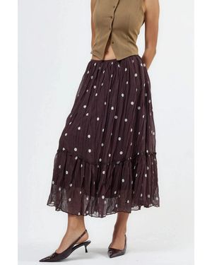 Busem High Waist Polka Dot Maxi Skirt With Frills - Purple