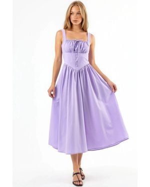 Busem Midi Dress With Square Collar And Button Detail - Purple