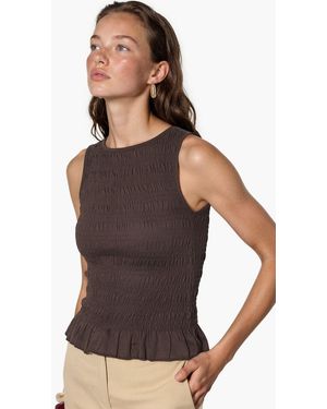 Busem Textured Frilly Shell Top - Brown