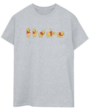 Disney Ladies Winnie The Pooh Stretching Cotton Boyfriend T-Shirt (Sports) - Grey