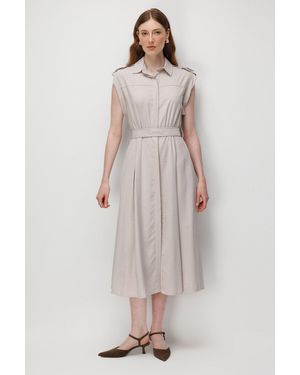 MixRay Textured A-Line Midi Shirt Dress With Belt - Multicolour