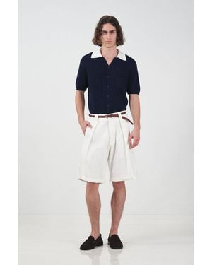Giesto High Waist Wide Leg Cotton Chino Shorts - Blue