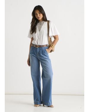 Gini London Pleat Wide Leg Jean - Blue