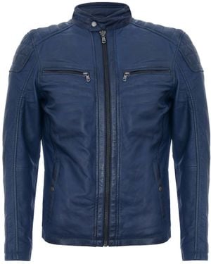 Infinity Leather Jacket Vintage Quilted Retro Racing Zipped Biker - Blue