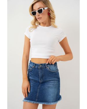 Bigdart Slim Fit Mini Denim Skirt With Buttons - Blue