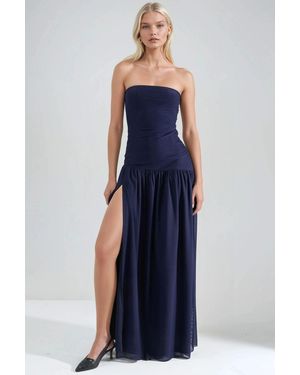 Hiccup Strapless Maxi Dress With Slit - Blue