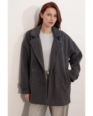 Bigdart Relaxed Fit Shawl Collar Buttoned Coat - Black