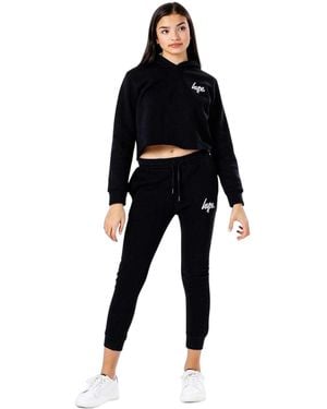 Hype Script Cropped Hoodie En Joggers Set - Zwart