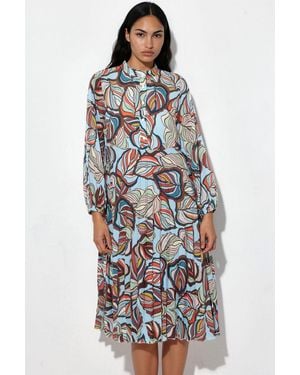 Msn-Collection Floral Chiffon Belted Midi Dress - Multicolour