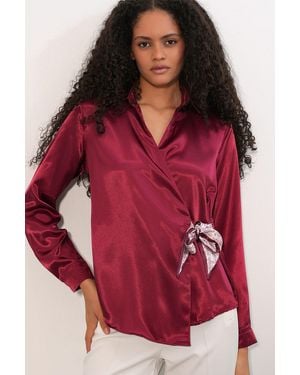 Bigdart Satin Tie-Front Shirt - Red