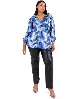 Lovedrobe Satijnen Wikkel Top Met Lange Mouwen - Blauw