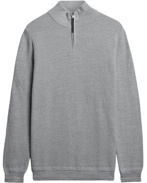 Superdry Katoenen Textuur Henley Gebreide Trui - Grijs