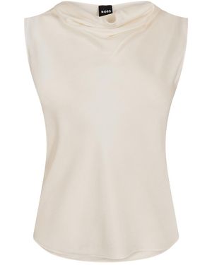 BOSS Shell Koehals Mouwloze Blouse - Naturel